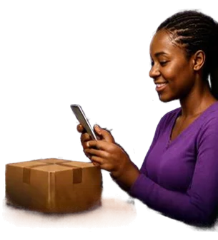 Une cliente commande depuis son téléphone et reçoit son colis